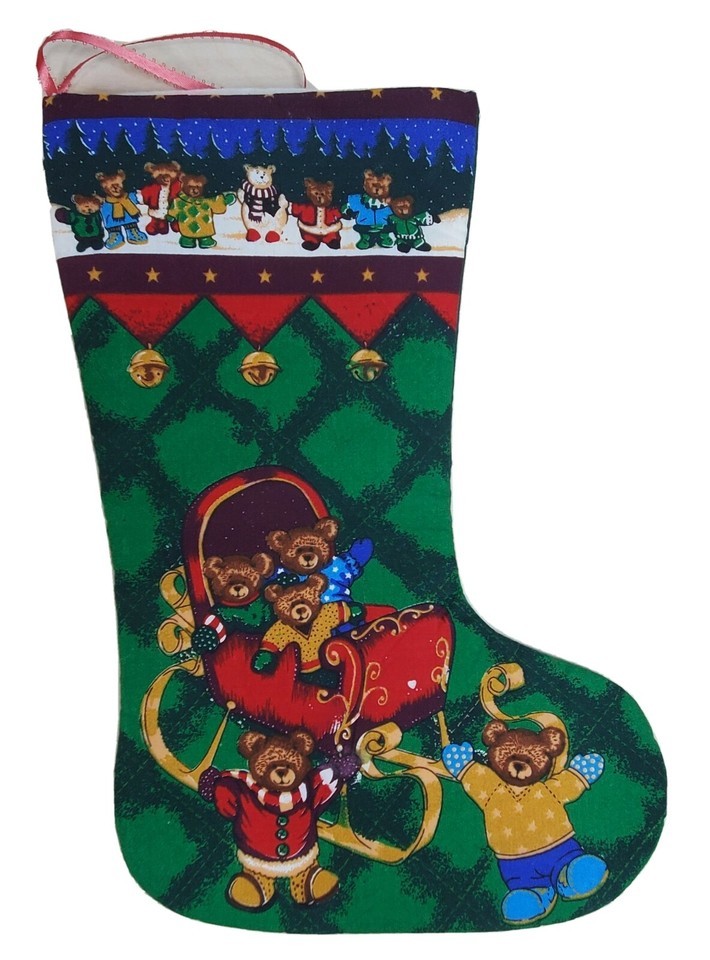 Christmas Stocking Xmas For Gift Candy Holding Bag Sock Mantle 17” Teddy... - $9.59