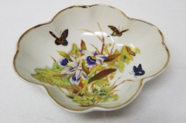 Toyo Bowl Butterfly Orchid Tropical Flight Hand Painted Scalloped Gold R... - $18.95