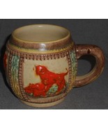 Antique MAJOLICA Barrel Shaped 20 oz HANDLED MUG #1400 Marked HUNTING MOTIF - $54.25 CAD
