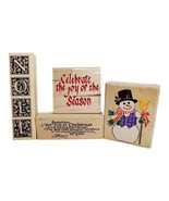 Lot of 4 Christmas Noel Snowman Wooden Rubber Stamp Craft Set - £10.07 GBP