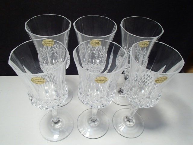 6 CRISTAL d'ARQUES VALENCAY TALL WATER / WINE GOBLETS~~w-labels - $39.99