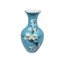 Vintage Blue Floral Vase w/Trina Bath Salts Ceramic 6&quot; Tall Cork Decor Bathroom - $13.71