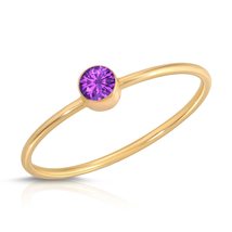 14K Solid Gold Ring With Natural Round Shape Bezel Set Purple Amethyst - £184.78 GBP
