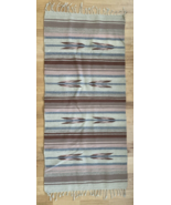 Vintage Wool Carpet Rug w/ Tassels Geometric 5&#39; 1&quot; x 2&#39; 4&quot; Pink Brown Blue - $36.47