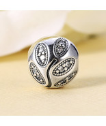 925 Sterling Silver Sparkling Leaves with Clear CZ Clip Charm Bead  - $14.99