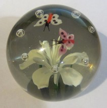 Art Glass  Butterfly on Flower  Paperweight - $18.95