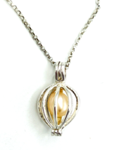Vintage Sterling Silver Signed LUC 925 Caged Pearl Pendant Necklace - £26.47 GBP