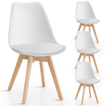 Costway Set of 4 Dining Chair Mid-Century Modern Ergonomic Shell PU Seat White - £143.18 GBP