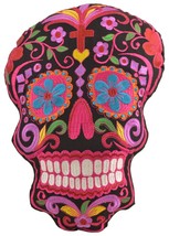 Black Sugar Skull Throw Pillow Detailed with Colors Embroidered Decorative Gift - £20.06 GBP