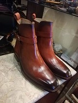 Handmade Ankle High Cognac Jodhpurs Patina Leather Boots Custom Boots For Men - £130.64 GBP