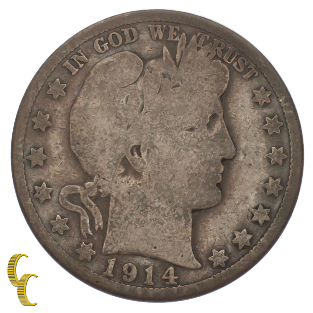 1914 Silver Barber Half Dollar 50C (Good, G Condition) Full Rims! - $166.32