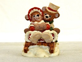 Christmas Bears On A Sled Figurine, Girl in Ruffled Bonnet, Boy in Tophat BBR-01 - £11.52 GBP