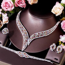 4pcs Multicolor Cubic Zircon Big Leaf Shape Statement Luxury Bridal Jewelry Sets - £73.71 GBP