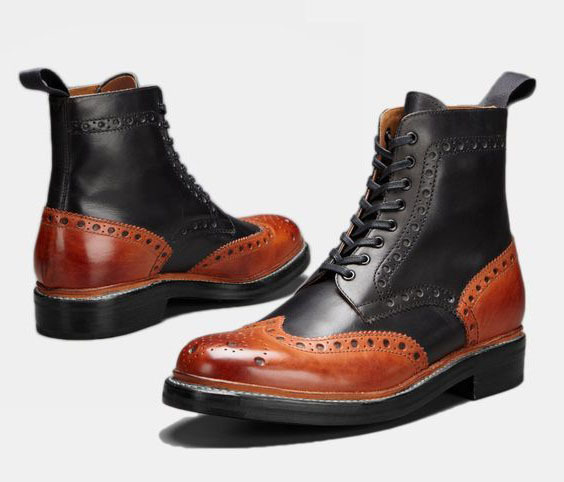 NEW Handmade Men's New Black Brown Leather boot, Men lace up Wingtip Ankle High