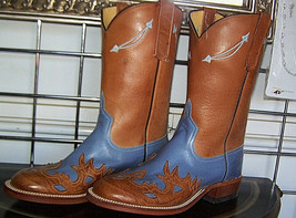 Anderson Bean Bellflower Blue Tan Wingtip Cowboy Boots 6 B fits Ladies 7 - 7-1/2 - £261.50 GBP