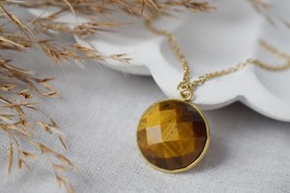 Tiger eye necklace for women, Faceted gemstone necklace, Tigers eye jewelry, Rou - £26.65 GBP