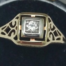  Antique 14K 2-Tone Gold Filigree .10ct VS/G Old European Cut Diamond Ring - $472.50