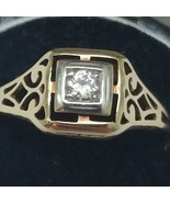  Antique 14K 2-Tone Gold Filigree .10ct VS/G Old European Cut Diamond Ring - £369.05 GBP