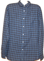 Saks Fifth Avenue Navy Black Plaids Casual Men&#39;s Cotton Slim Shirt Sz XL - £51.33 GBP