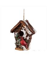 Cardinal Design Bird House 9.8&quot; High Poly Stone Snowy Winter Jute Rope H... - $47.07 CAD