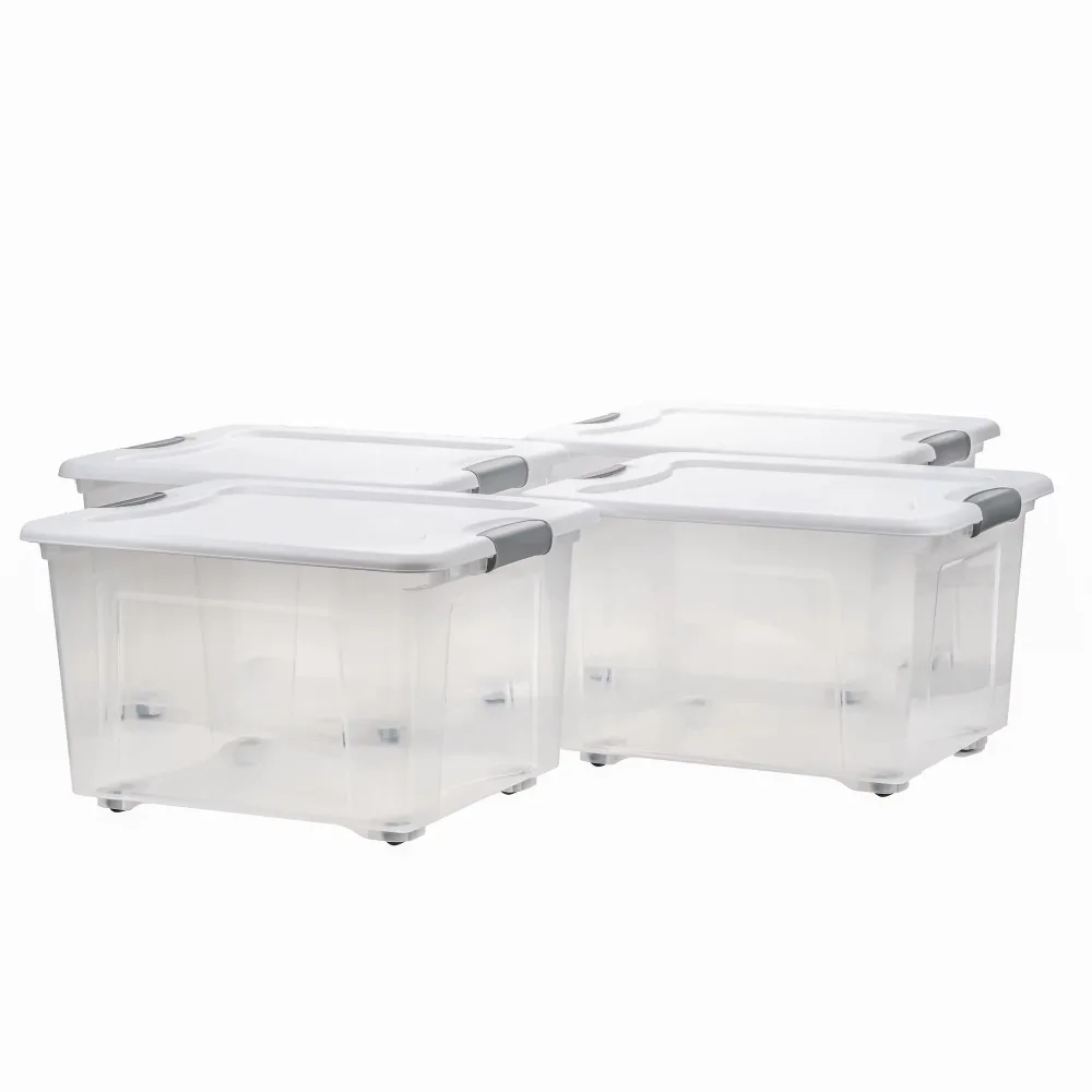 35L Adult PP Plastic clear Storage Box  Containers with Wheels and Lid, Set of 4 - £97.29 GBP