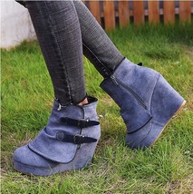 Fashion Ankle Boots for Women Suede Wedges Zipper Solid Color Short Booties autu - £38.54 GBP