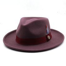 New Men’s Purple Fedora Wool Feather Dress Hat (Size 56-58CM) - £24.53 GBP