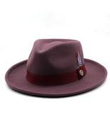 New Men’s Purple Fedora Wool Feather Dress Hat (Size 56-58CM) - £24.17 GBP