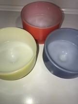 3x Vintage  Glass Heat Proof Small Cups USA Red,yellow , Blue Cups Set Of 3. A4 - £11.86 GBP