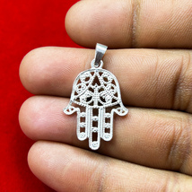 Silver Hamsa Pendant, Evil Eye Hamsa Charm, Hamsa Hand Necklace, Gift for Mom - £26.24 GBP