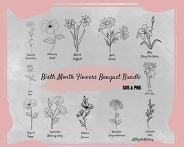 Birth Month Flower Bouquet Designs Svg Bundle, Birth Month Flower, Flowe... - £1.97 GBP