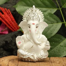 Ganesha Idol Silver Plated for Car Dashboard Statue Ganpati For Luck &amp; S... - £19.48 GBP