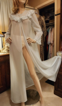 Vintage ShadowLine Bridal Blue Sheer Chiffon Peignoir Robe Sz M Romantic... - £56.84 GBP