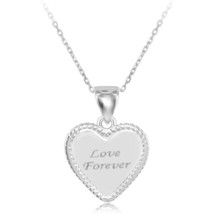 Sterling Silver Rope Border Heart &quot;Love Forever&quot; Pendant  W/Chain - £44.18 GBP