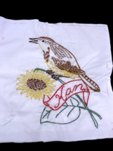 Kansas Bird Embroidered Quilted Square Frameable Art State Needlepoint Vtg 8.5&quot; - £22.35 GBP