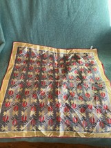 Vintage Scarves by Vera Signed Tan Orange &amp; Gray Abstract Floral 100% Acetate  - £8.35 GBP