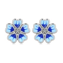 WOSTU 100% 925 Silver Blue Flower Stud Earrings For Women Wedding Fashion Annive - £17.26 GBP