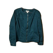 CJ Banks Size M Jacket Teal Green Embroidered Fish Zip Up Medium Christo... - £15.63 GBP