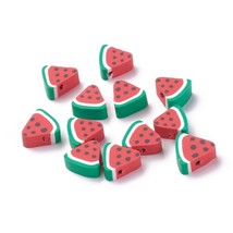50 Watermelon Fruit Beads Polymer Clay Flat 10mm Tropical Jewelry Making Supply - £5.52 GBP