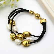 Wholesale Lot 8 Black Suede Gold Tone &amp; Freshwater Pearl Bead Bracelet Magnetic - £19.65 GBP