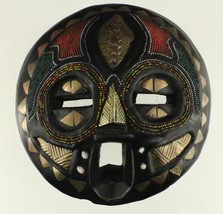 Vintage Ethnic AFRICAN Carved Wooden Bead &amp; Copper Inlay Wall Hanging Mask - $133.71