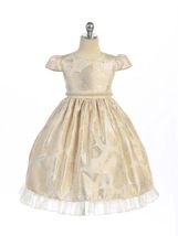 Gorgeous Champagne Ivory Brocade Pageant Flower Girl Dress Crayon Kids USA - £45.80 GBP