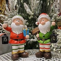 1.5FT Tall, Set of 2 Christmas Santa Gnomes with Lanterns, a Merry Christmas Sig - £117.80 GBP