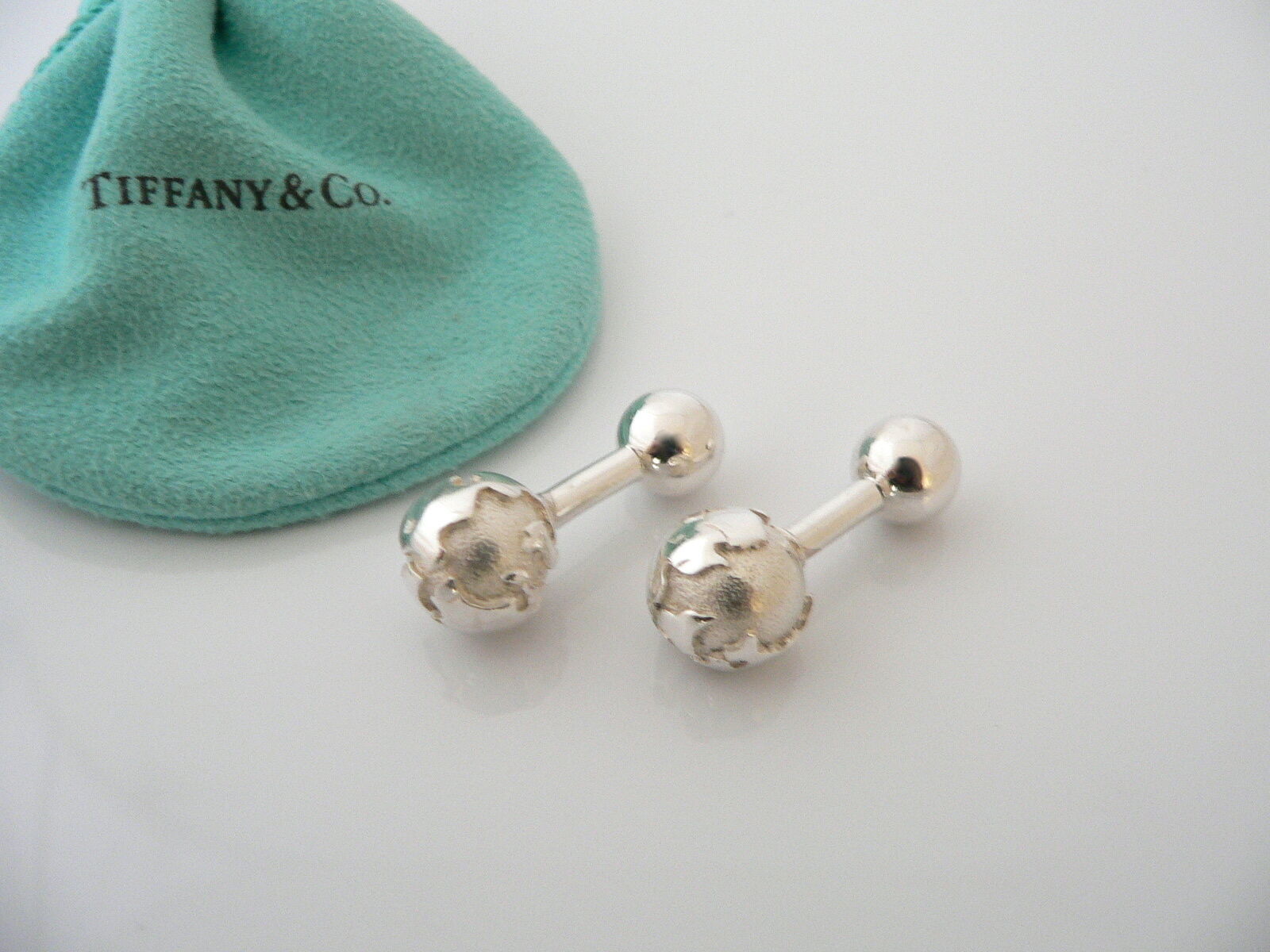Tiffany & Co Silver Globe Cuff Link Cufflink Cufflinks Travel Gift Pouch Love - $328.00