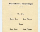 Hotel Residencial Dom Afonso Henriques Menu Lisbon Portugal  - $21.78
