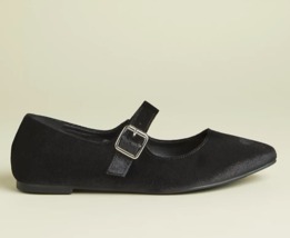 Torrid Women&#39;s Size 12WW Black Velvet Pointed Toe Mary Jane Flats - £27.07 GBP