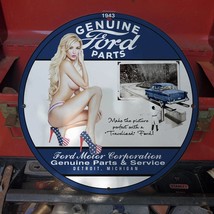 Vintage 1943 Ford Motor Corp. Genuine Parts &amp; Service Porcelain Gas And Oil Sign - £99.91 GBP