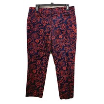 Ann Taylor Loft Navy Blue Red Floral Stretch Capri Pants Slacks Women&#39;s 8P - $15.88