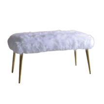 18&quot; X 38&quot; X 20&quot; White Faux Fur Gold Metal Upholstered (Seat) Bench - £342.37 GBP