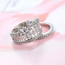 Cubic Zirconia &amp; Silver-Plated Crown Ring Set - £11.15 GBP